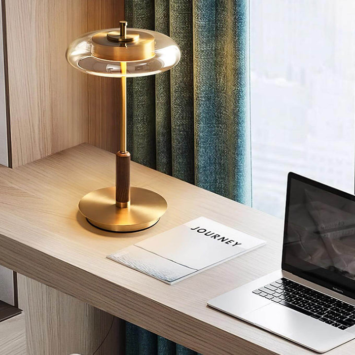 Moderne Designer Bordlampe i Glas, Træ og Metal