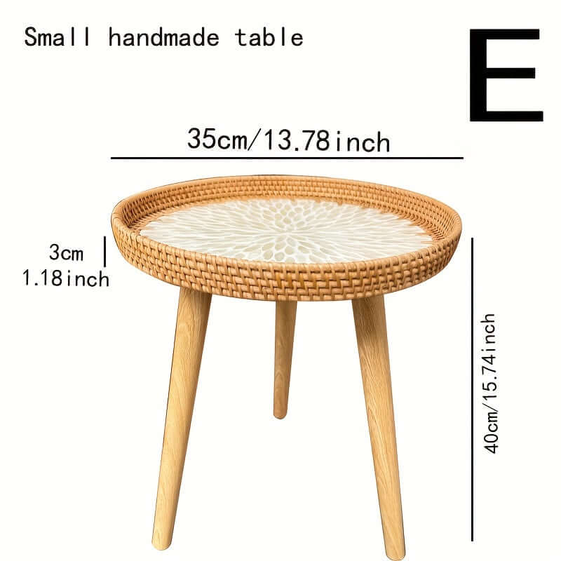 Rund rattan sidebord i naturtræ