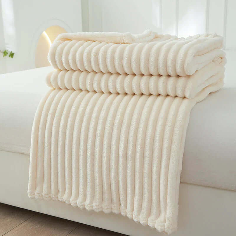 Stribet Flanell Fleece Tæppe