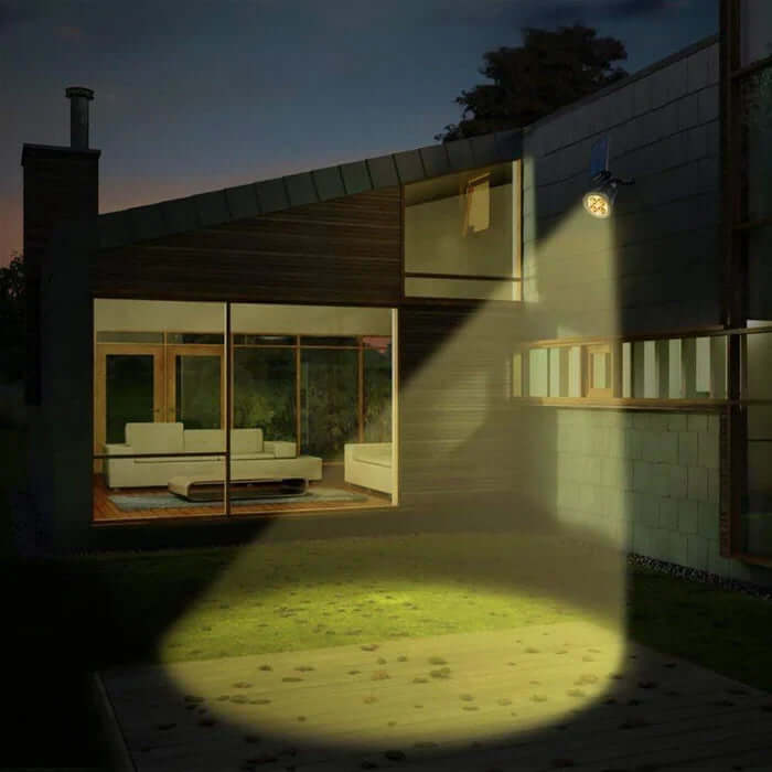 Solarprojektør monteret i jorden og på væg