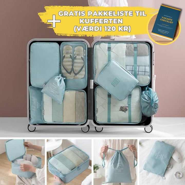 Komplet pakkesæt med 6 kuffertorganiserere til optimal pladsudnyttelse og orden i rejsepakningen.
