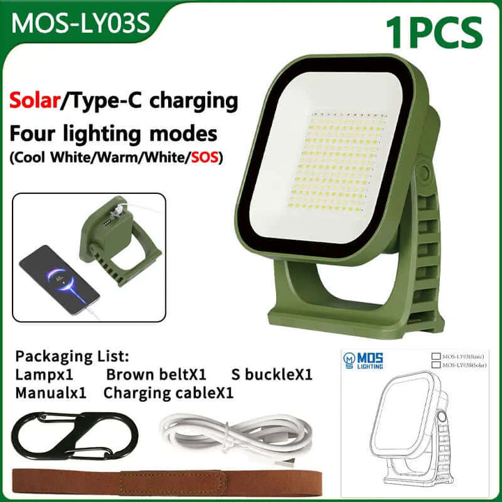 80W LED Solar Campinglampe med Magnet & Zoom