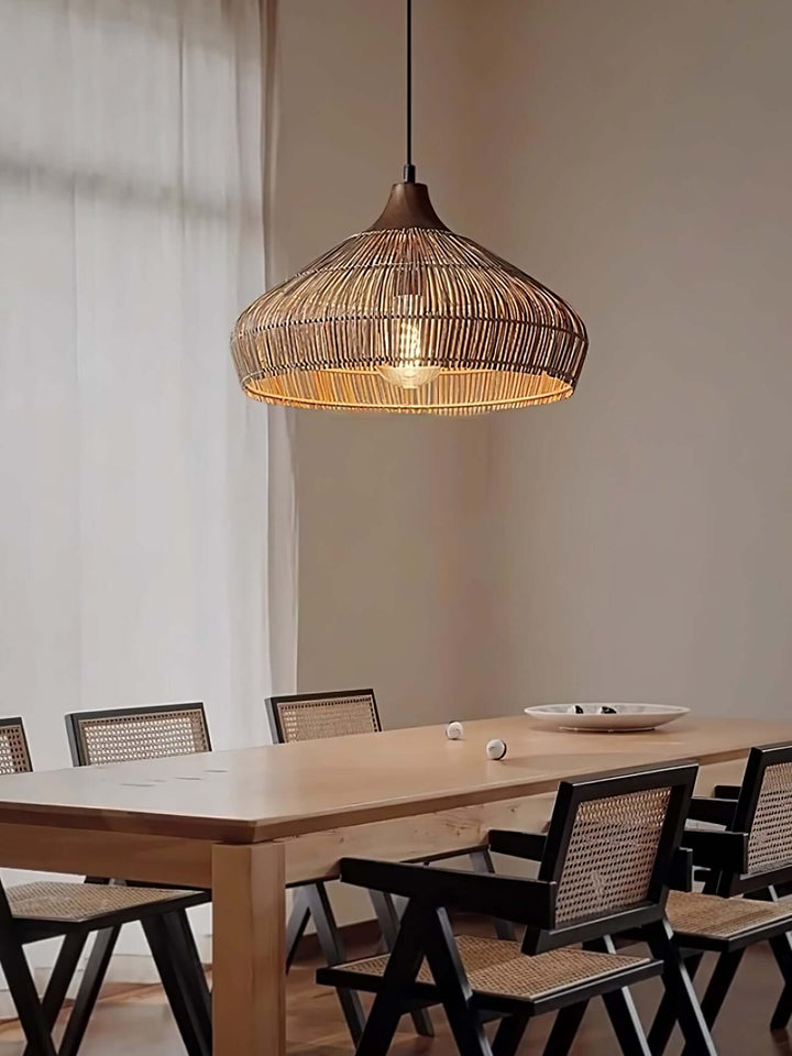 Hængelampe af Rattan og Træ