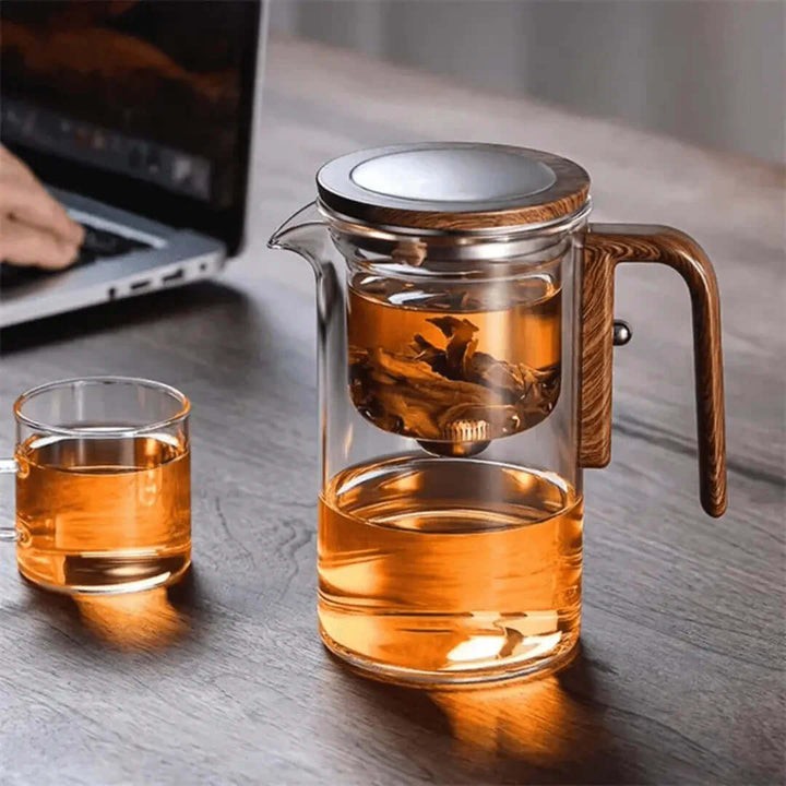 Glas tekande med træhåndtag - elegant teglæde
