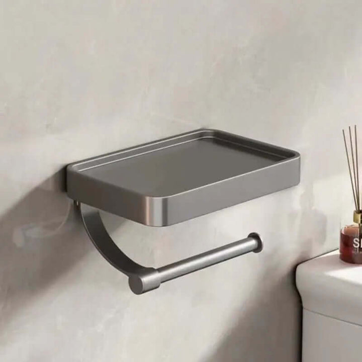 Toiletpapirholder i rustfrit stål med hylde