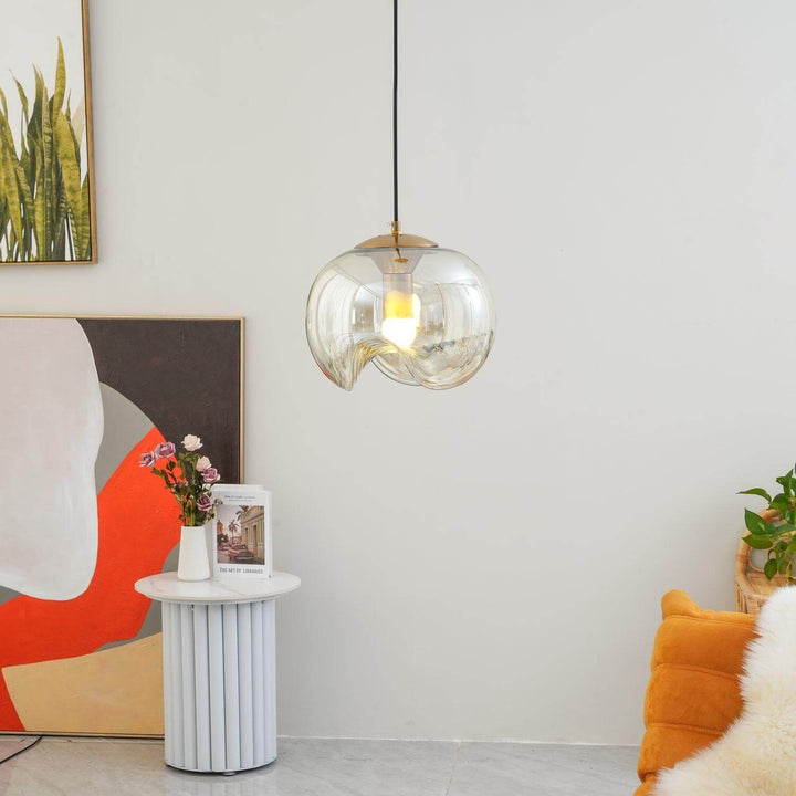 Moderne bølget pendellampe i glas