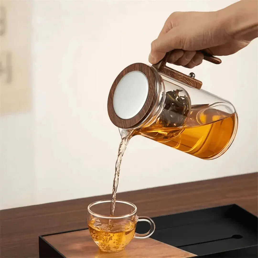 Glas tekande med træhåndtag - elegant teglæde