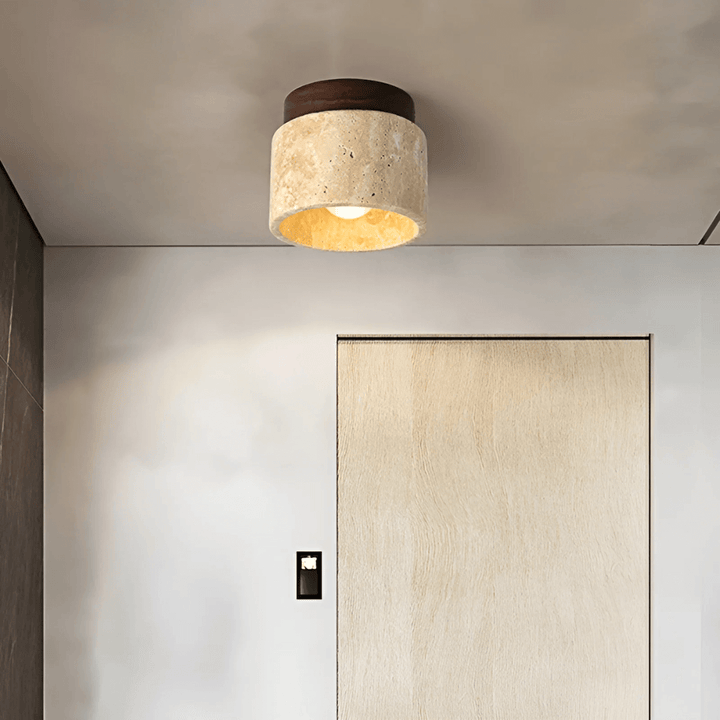 Rustik loftlampe i travertin og marmor design