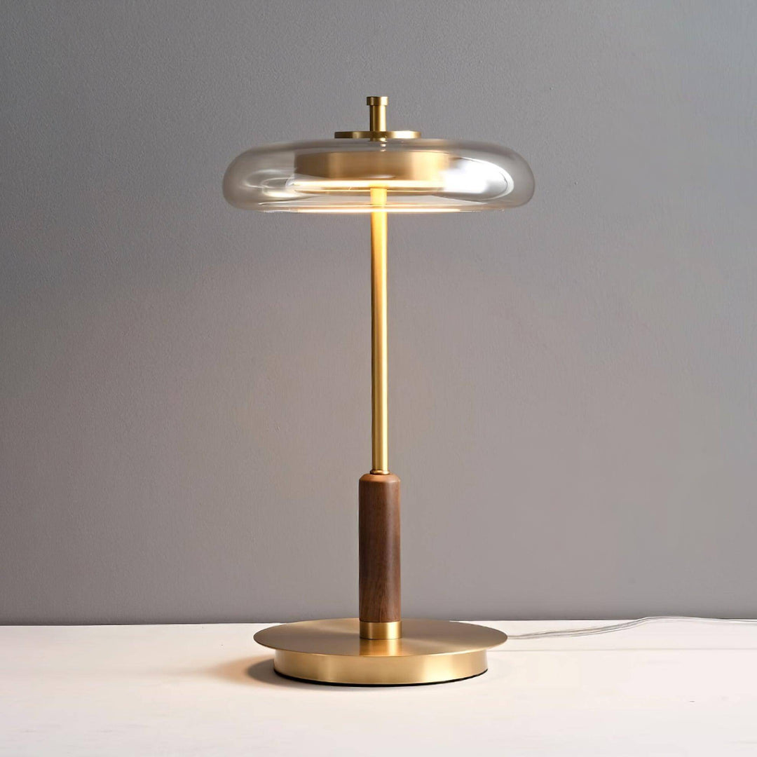 Moderne Designer Bordlampe i Glas, Træ og Metal