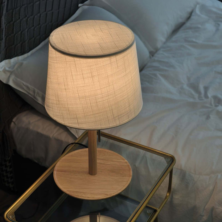 Design Bordlampe Valnøddetræ med Tekstilskærm