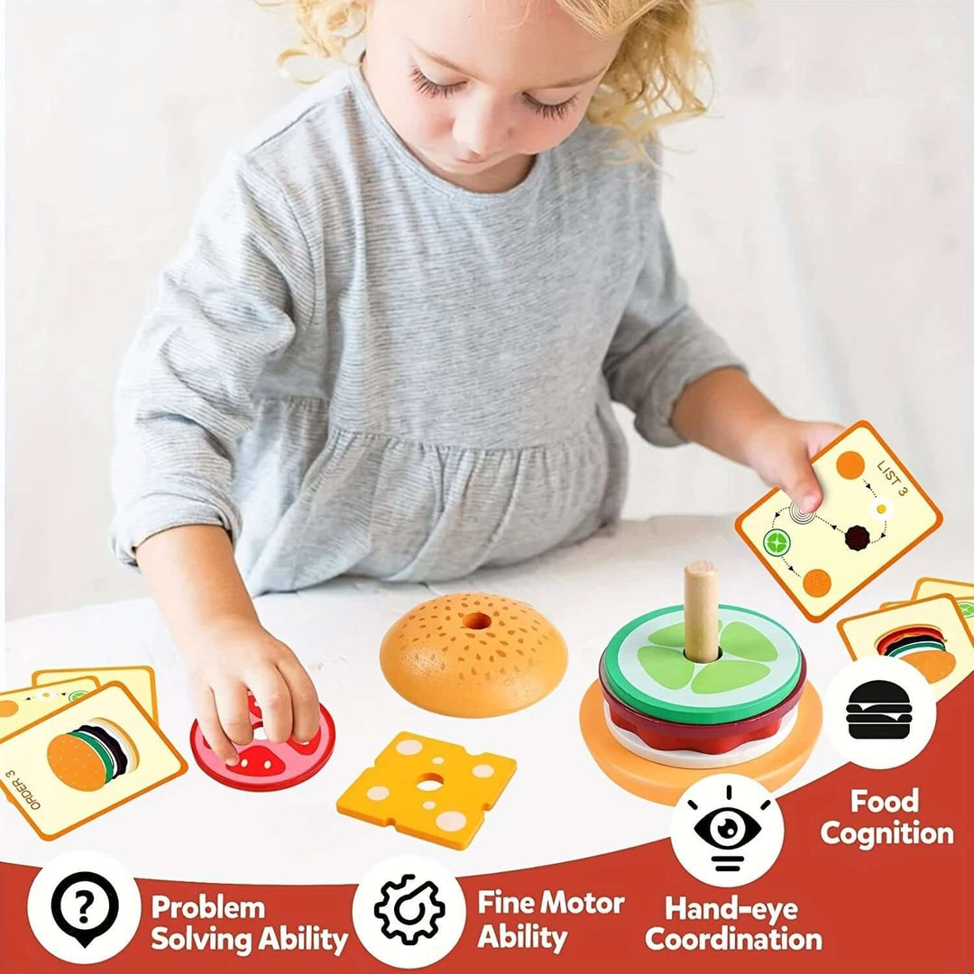 Montessori Træ Stablespil Burger - Finmotorik & Kreativitet