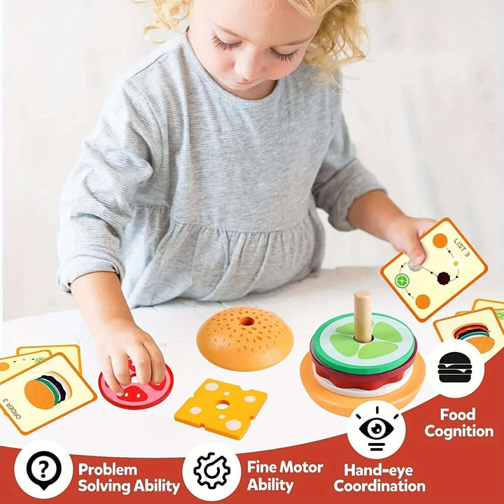 Montessori Træ Stablespil Burger - Finmotorik & Kreativitet