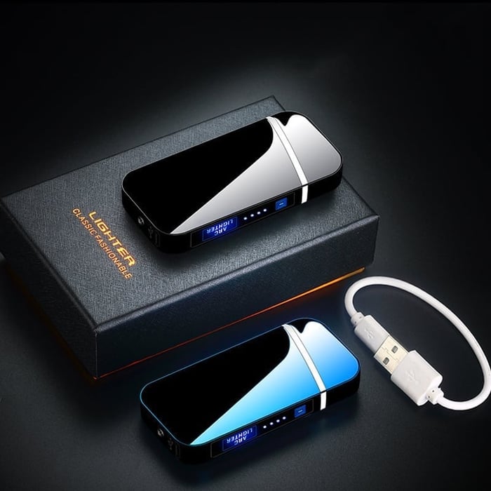 Flammeløs elektrisk lighter med berøringsaktivering. Vindtæt og sikker tænding. Moderne USB genopladelig.