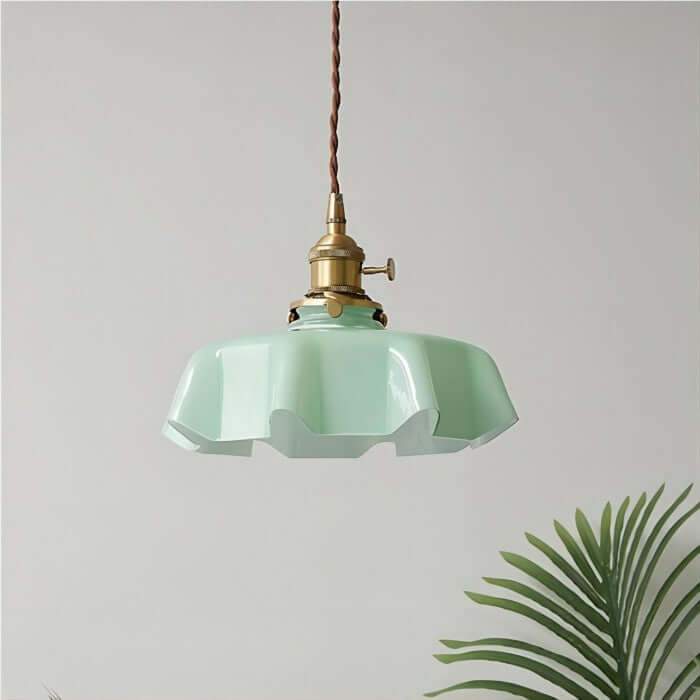 Retro Pendellampe i creme glas blomsterdesign