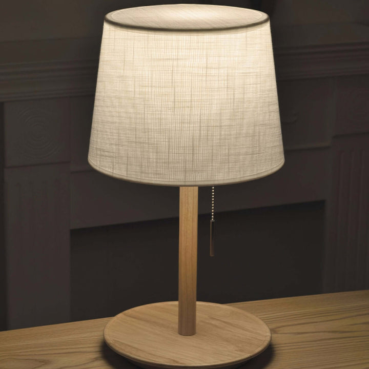 Design Bordlampe Valnøddetræ med Tekstilskærm