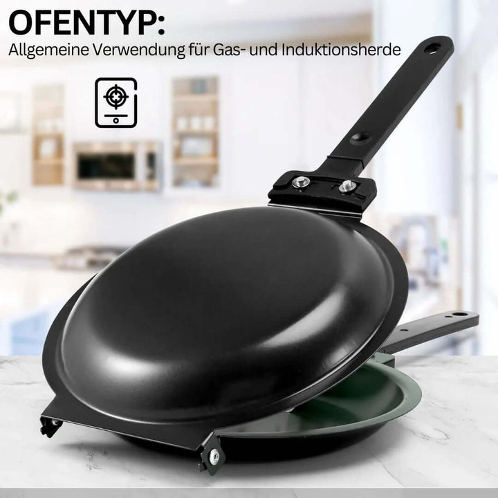 Vendbar Stegepande med Non-stick Belægning og Foldehåndtag