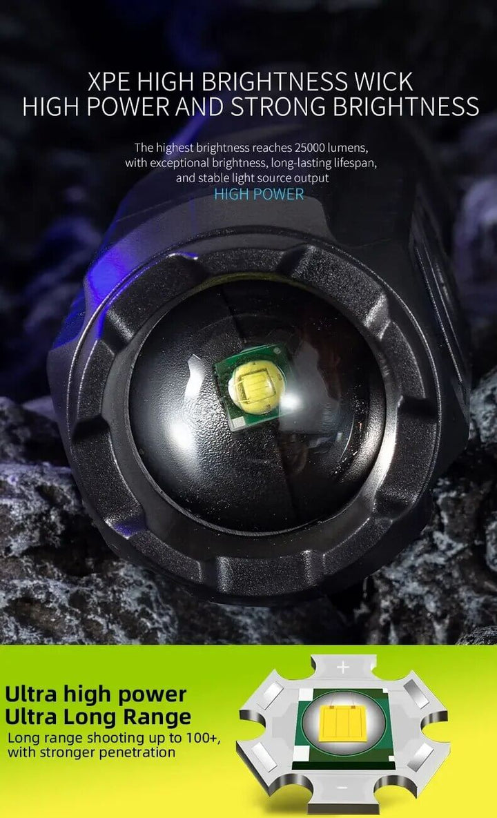 Kraftfuld LED-lommelygte med Zoom og USB-opladning