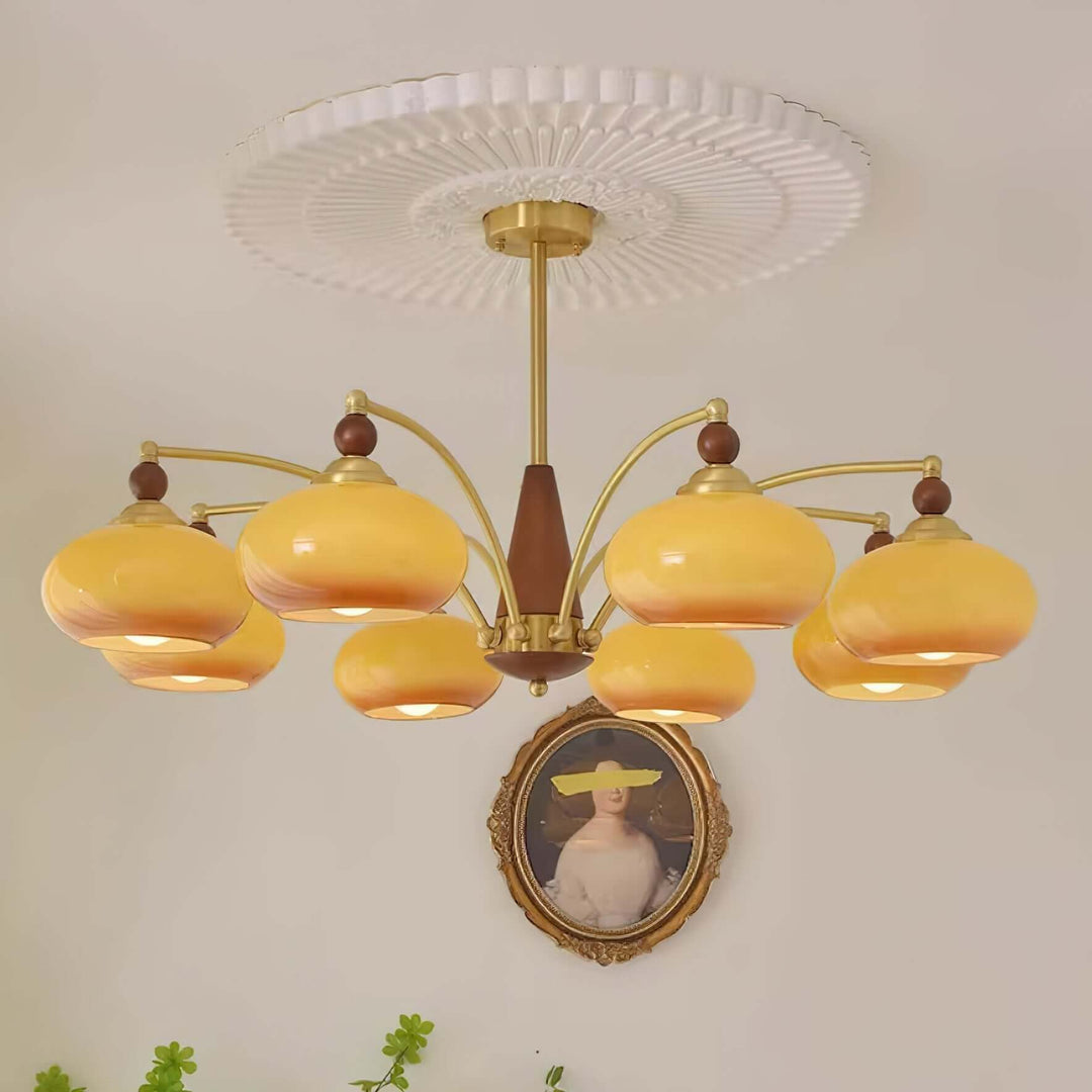 Elegant Retro Lysekrone i Træ og Messing