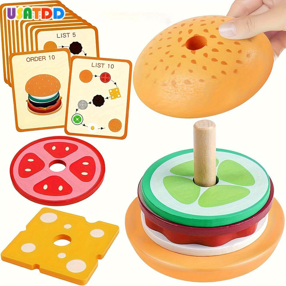 Montessori Træ Stablespil Burger - Finmotorik & Kreativitet