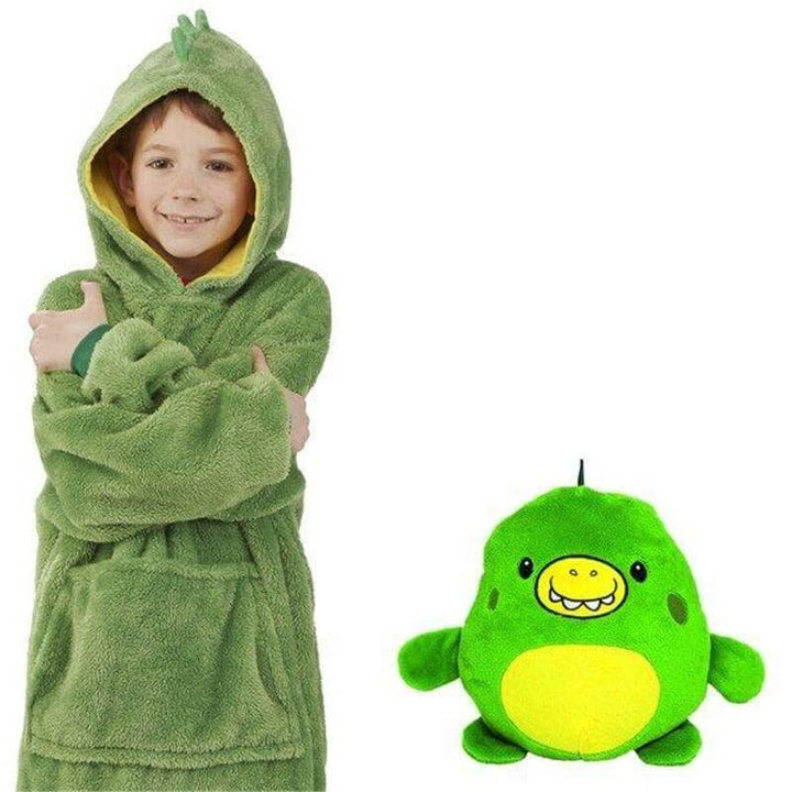 Børne hygge-hoodie med integreret plysdyr