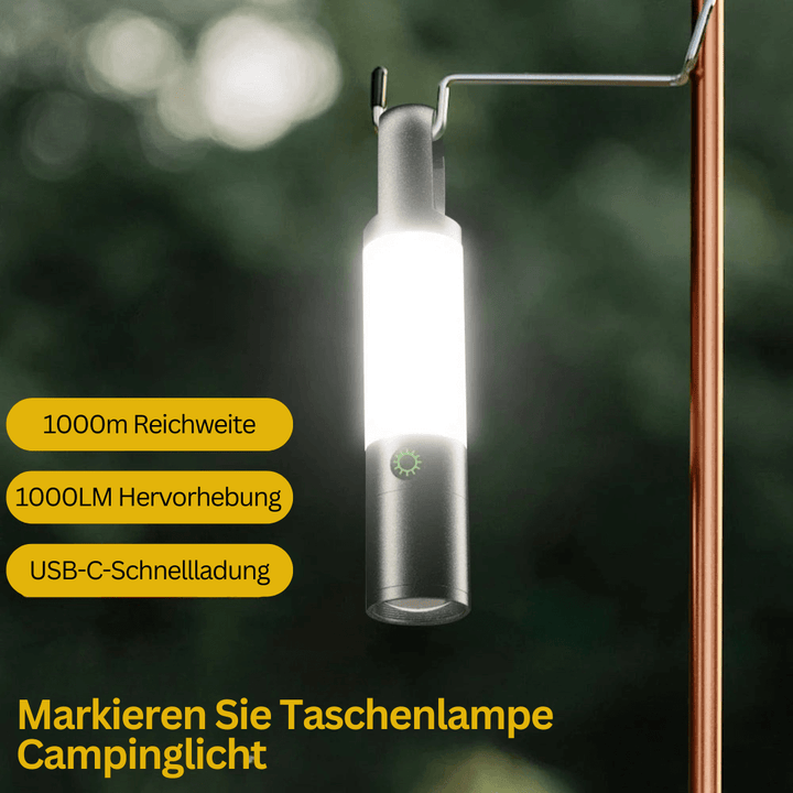 LED-lommelygte, 1000 lumen, 4 tilstande, USB-C