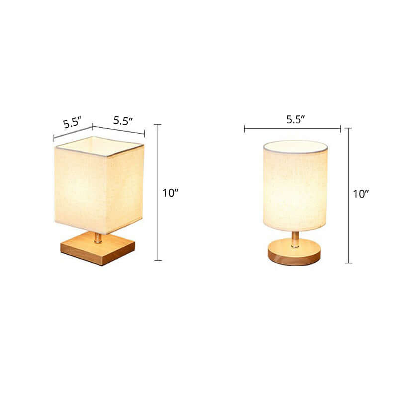 Minimalistisk bordlampe i træ og linned