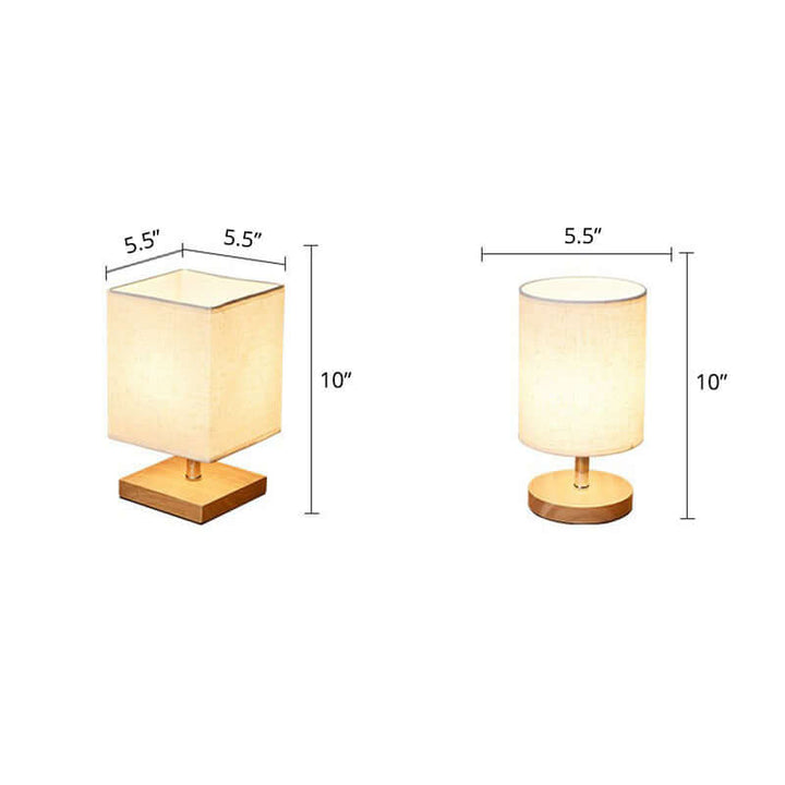 Minimalistisk bordlampe i træ og linned