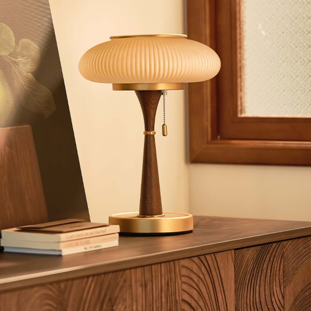 Moderne designer bordlampe i træ og metal, 36 cm