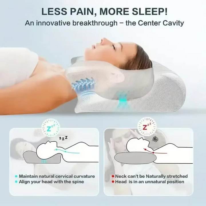 Kvalitets hovedpude med memory foam, der bidrager til smertelindring i nakke og ryg for bedre søvn.