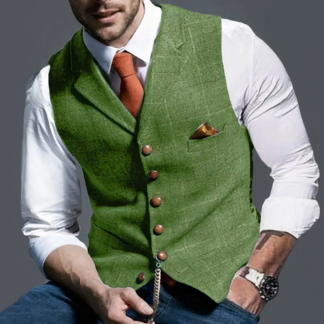 Formel herrevest med raffineret knaplukning. Elegant og stilfuld til enhver fest eller kontorlook.