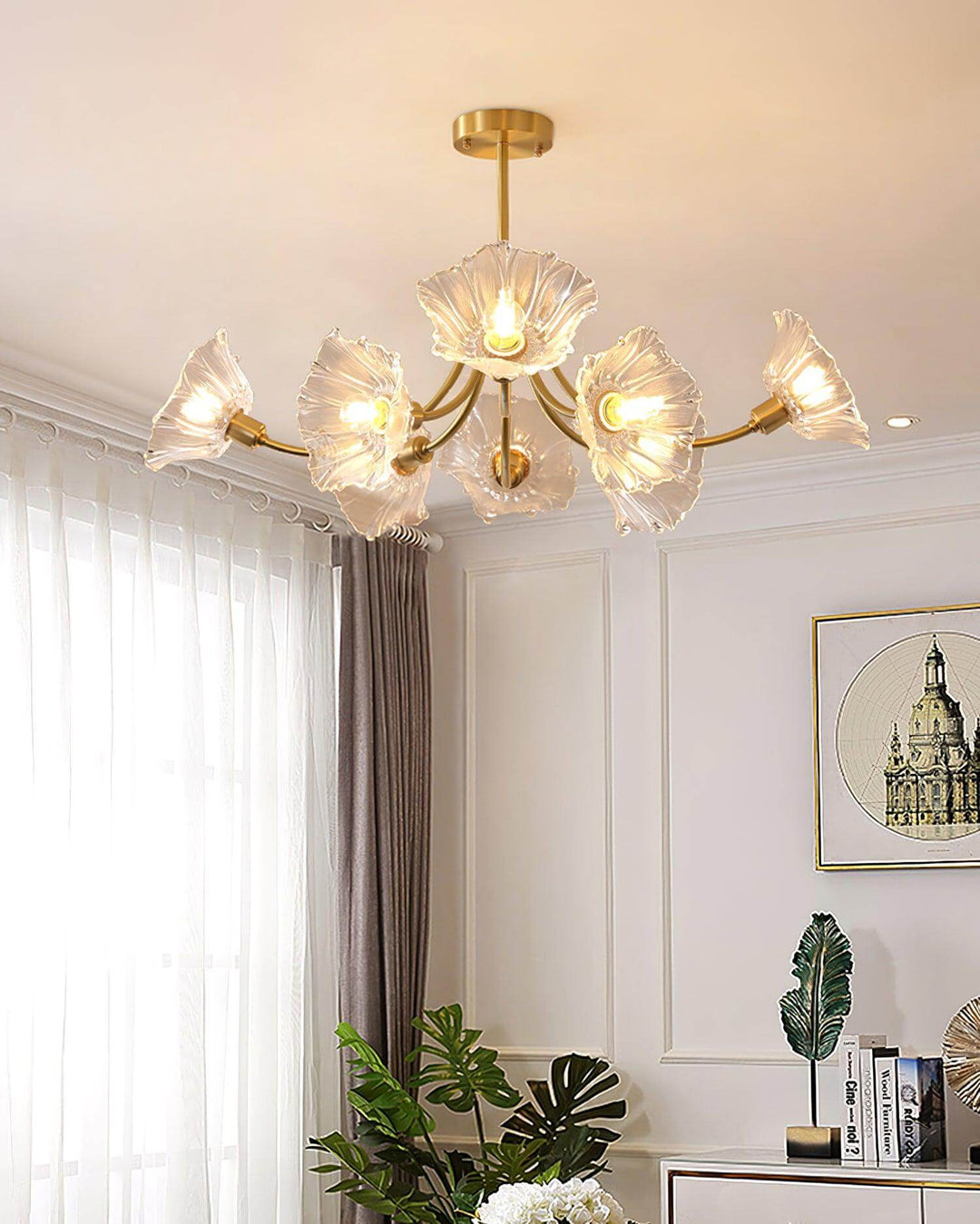 Elegant og Moderne Blomsterglas Lysekrone