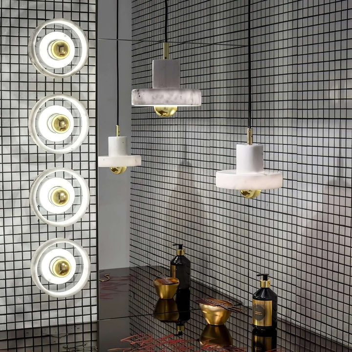 Marmor Pendellampe med Integreret LED-Lys