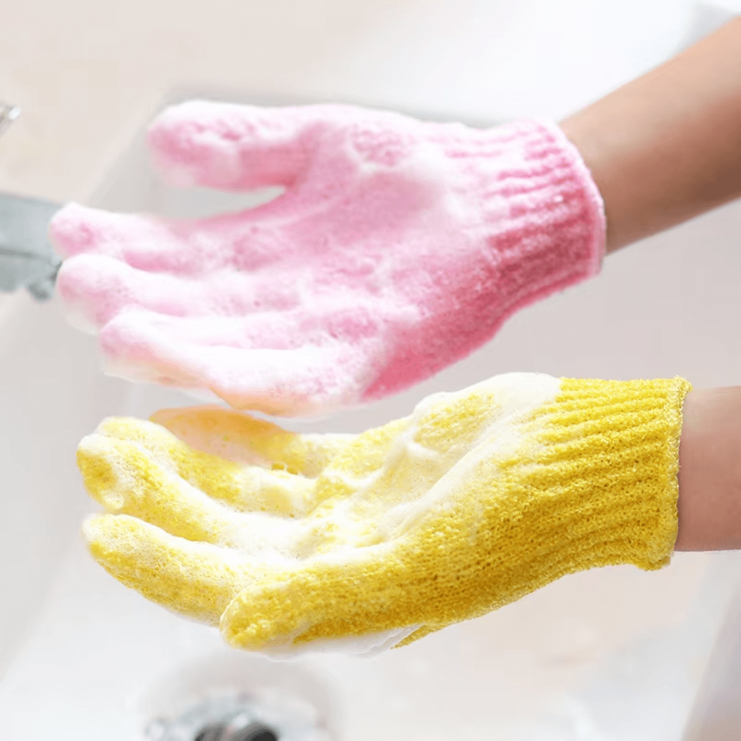 Eksfolierende badehandsker til brusebad og peeling