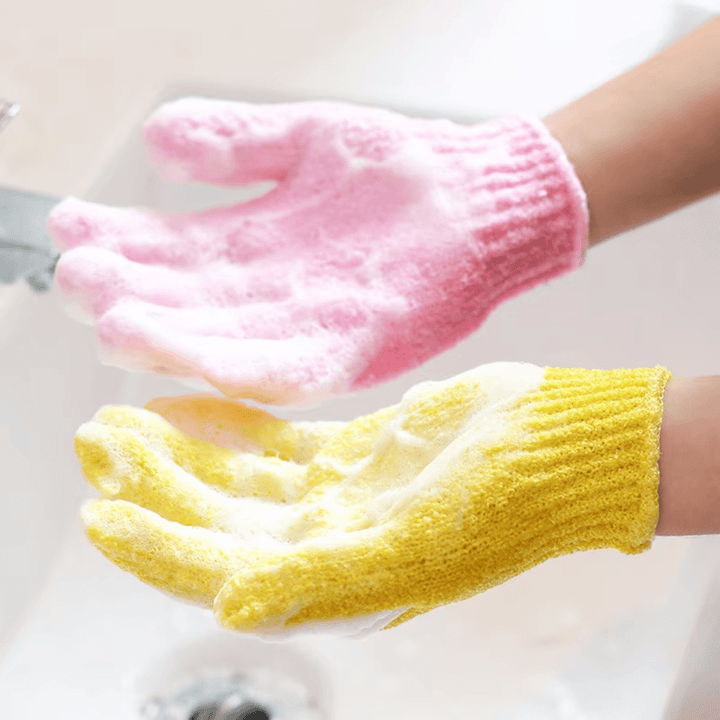 Eksfolierende badehandsker til brusebad og peeling