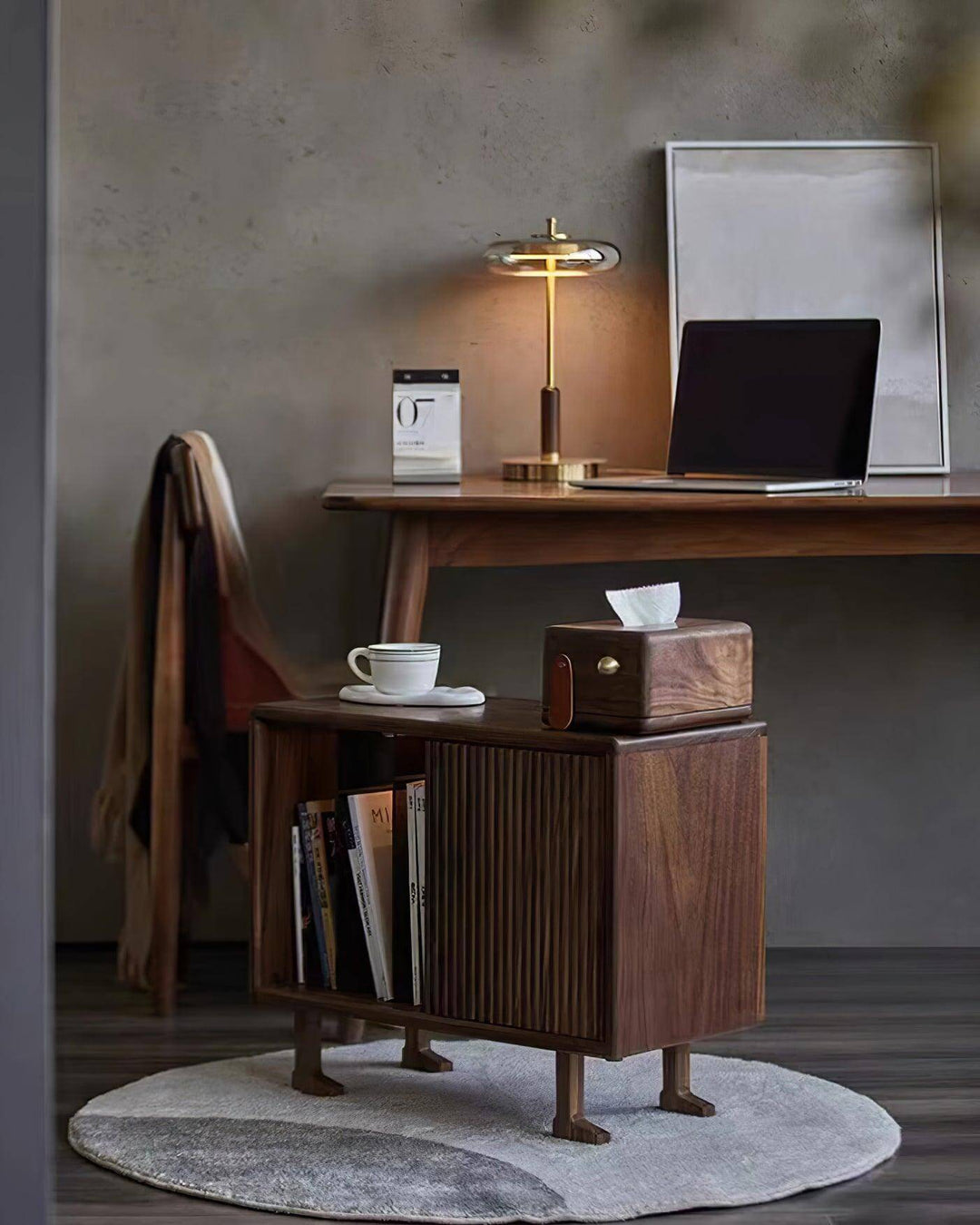 Moderne Designer Bordlampe i Glas, Træ og Metal