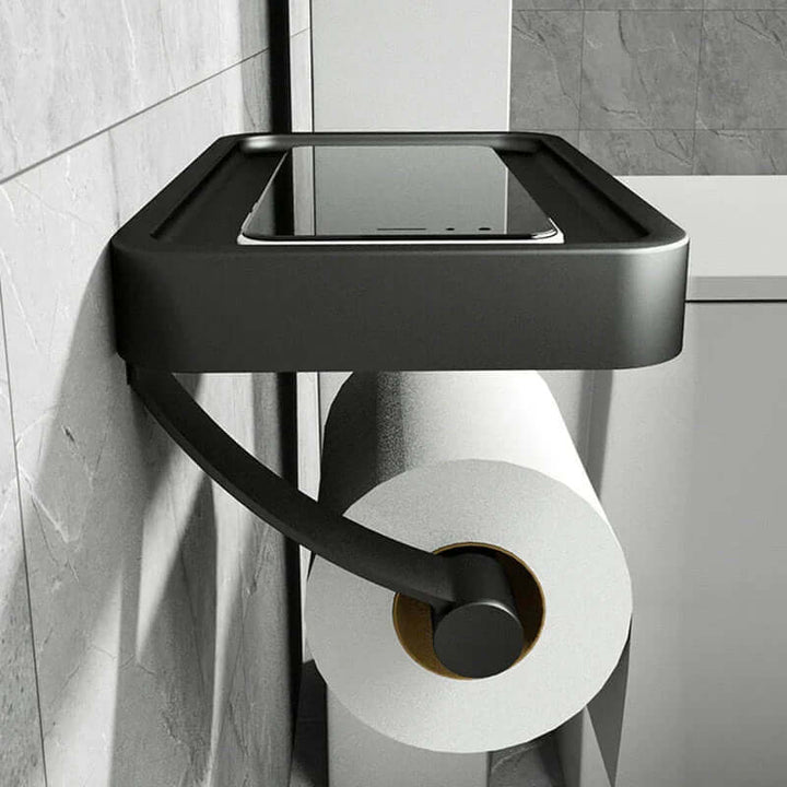 Toiletpapirholder i rustfrit stål med hylde