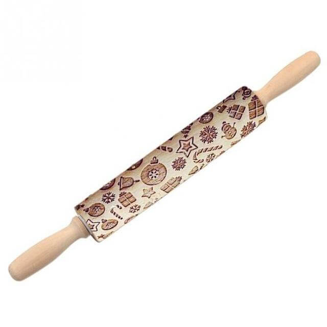 Præget Kagerulle af Træ - 43 cm