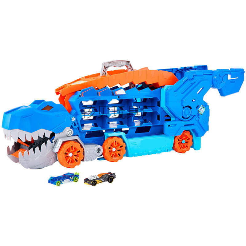 Børne racerbilstransporter 3-i-1 - Dino-lastbil & Racerbane