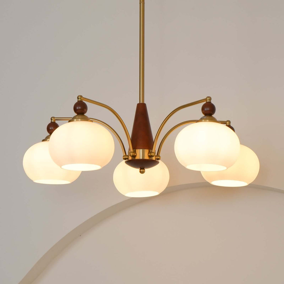 Elegant Retro Lysekrone i Træ og Messing