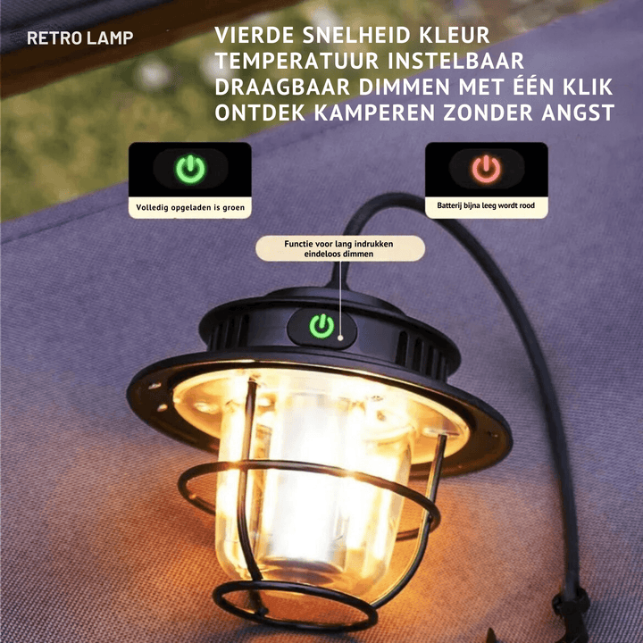 Bærbar LED-campinglampe i retrostil