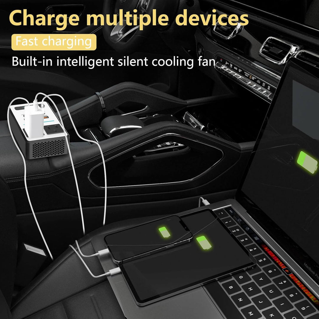 200W Bilinverter 12V til 220V AC med USB