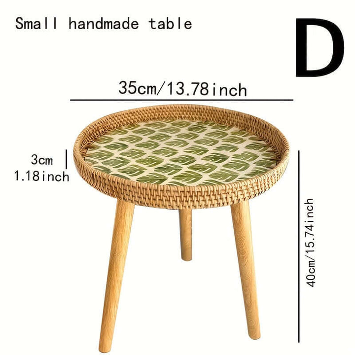 Rund rattan sidebord i naturtræ