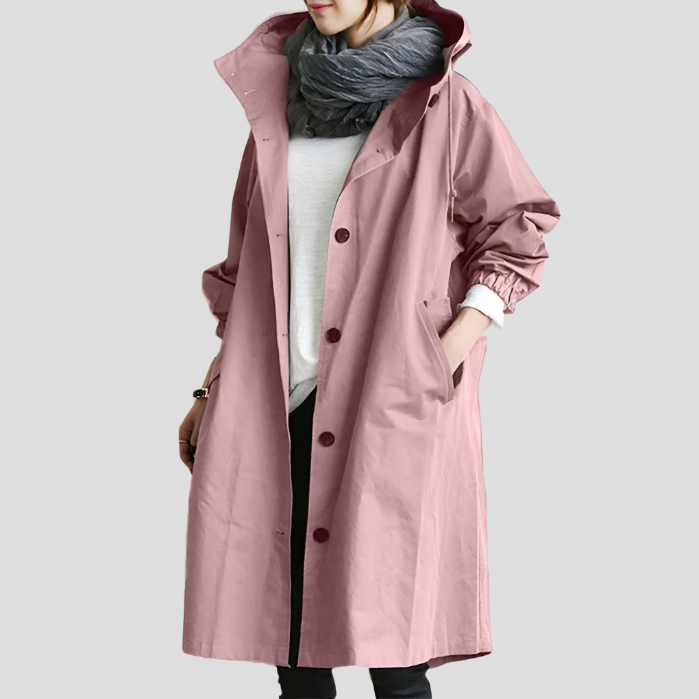 Dame trenchcoat: Vandtæt, mellemlang og oversized, ideel til overgangssæsoner.