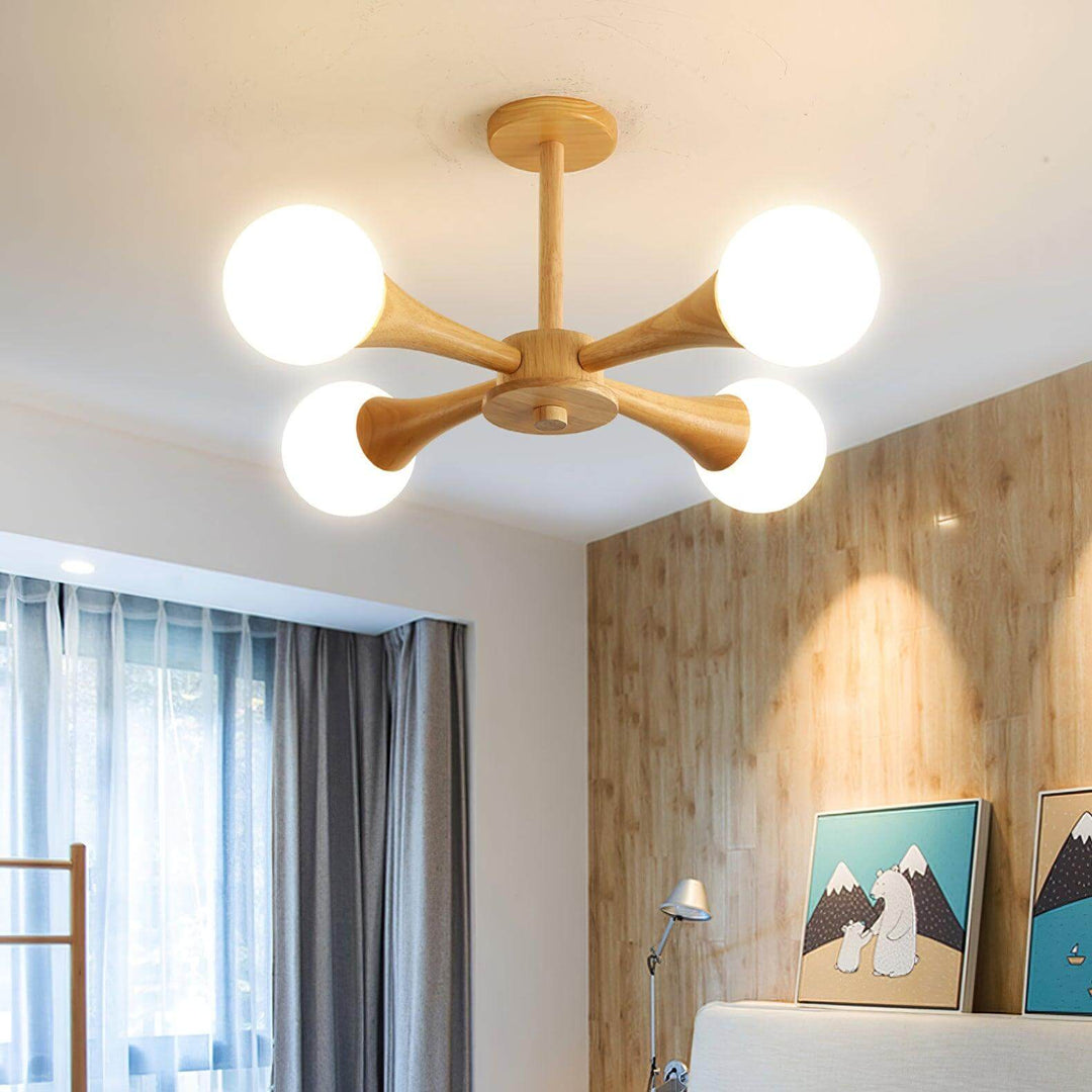 Træ lysekrone loftslampe med 3-5 hoveder