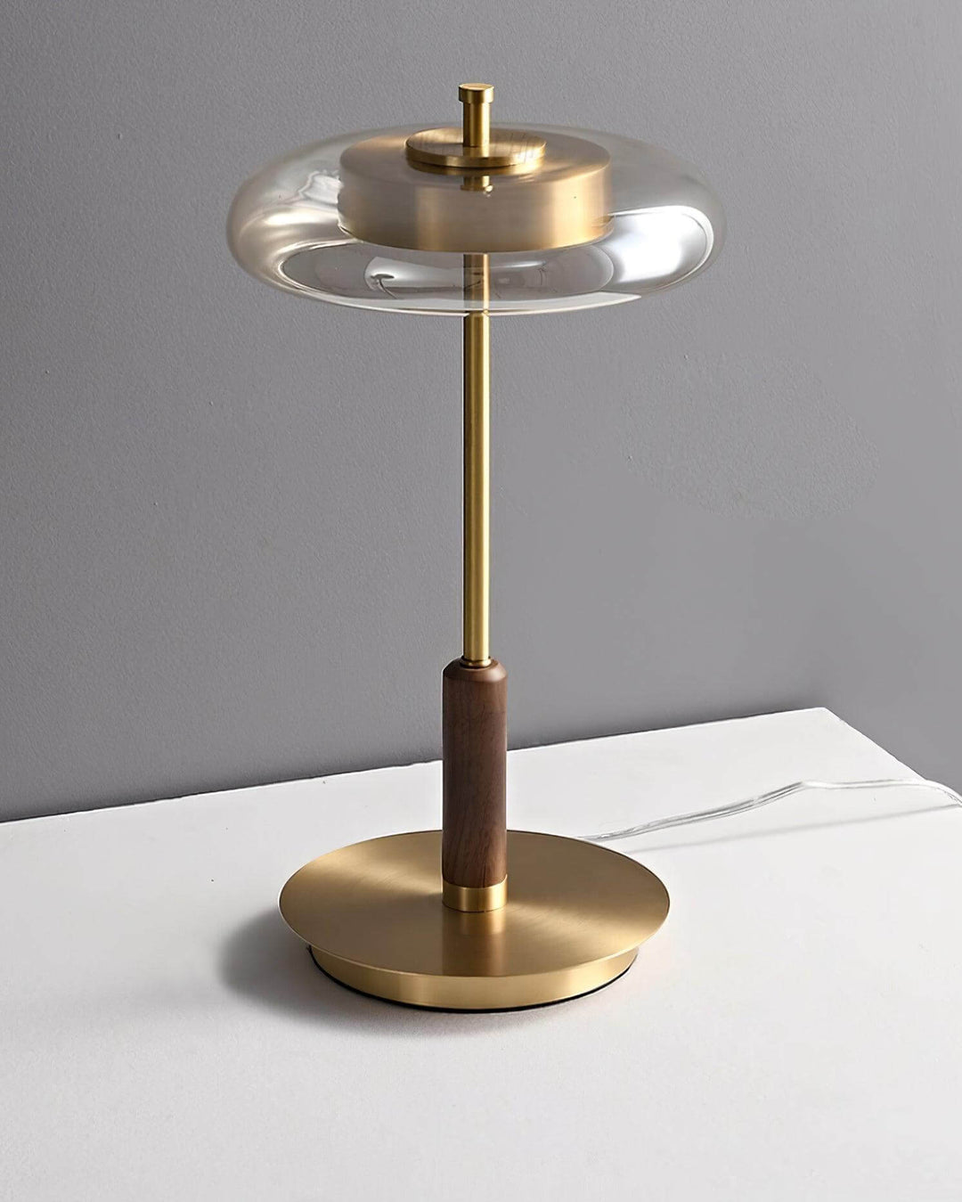 Moderne Designer Bordlampe i Glas, Træ og Metal