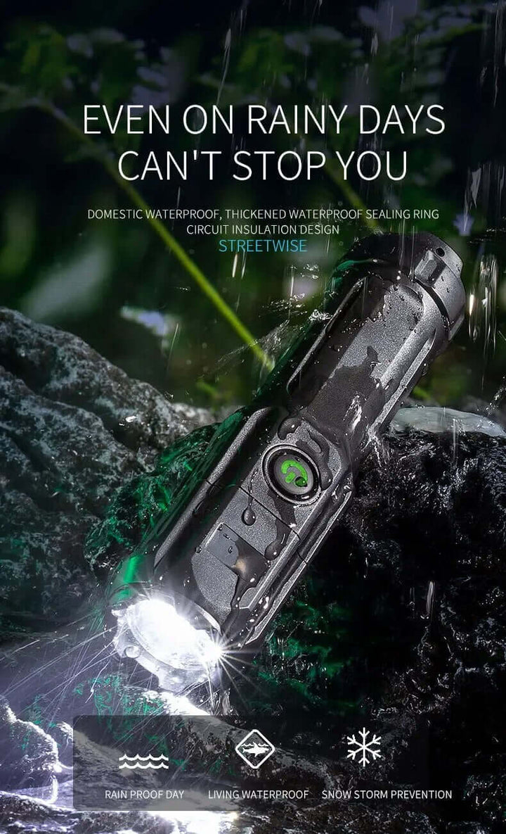 Kraftfuld LED-lommelygte med Zoom og USB-opladning