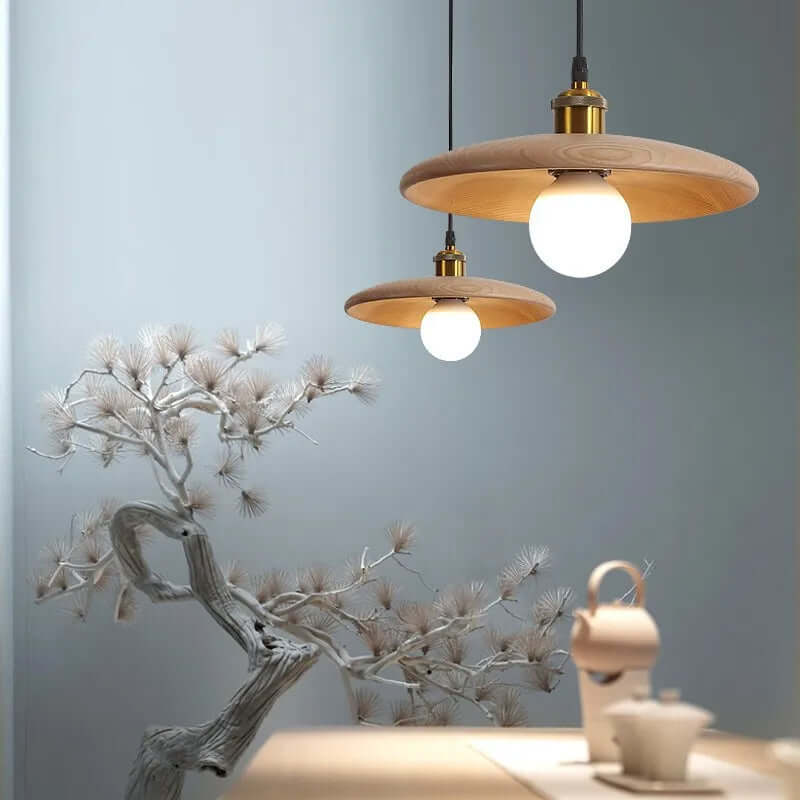 Træ loftslampe pendellampe LED varmhvid