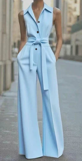 Elegant ærmeløs damejumpsuit med brede ben, et moderne og komfortabelt valg til kvinders garderobe.