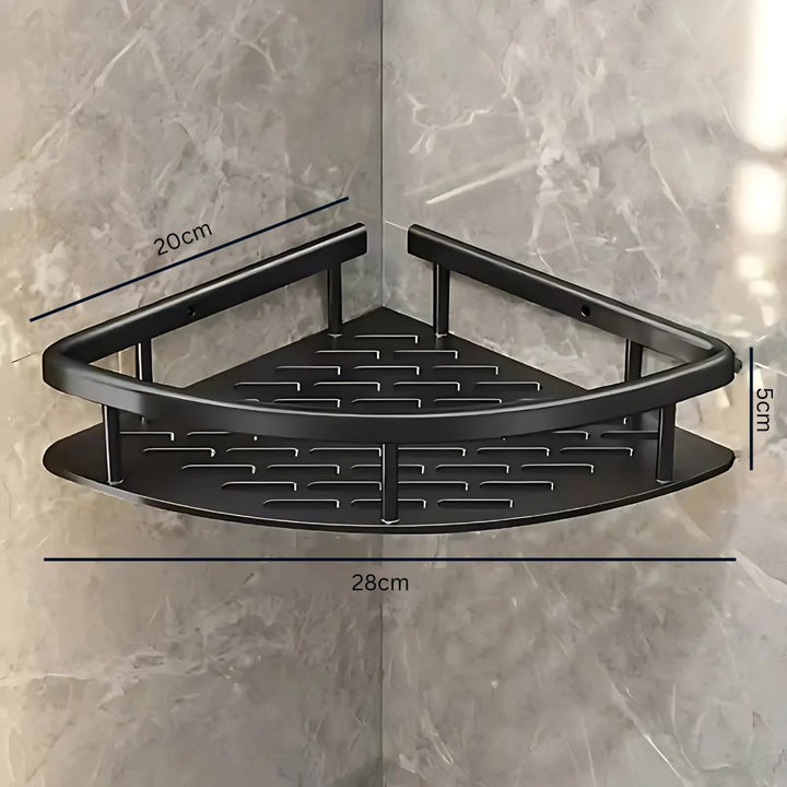 Selvklæbende brusehylde af aluminium, minimalistisk design. Ideel badeværelsesopbevaring i brusekabinen.