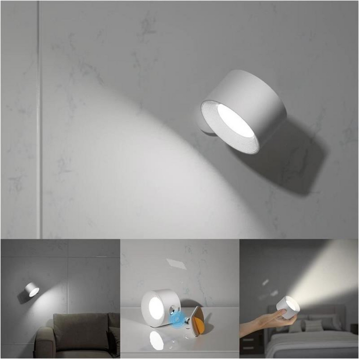 Genopladelig væglampe i minimalistisk design. Fleksibel LED belysning til læsning og stemningsskabelse indendørs.